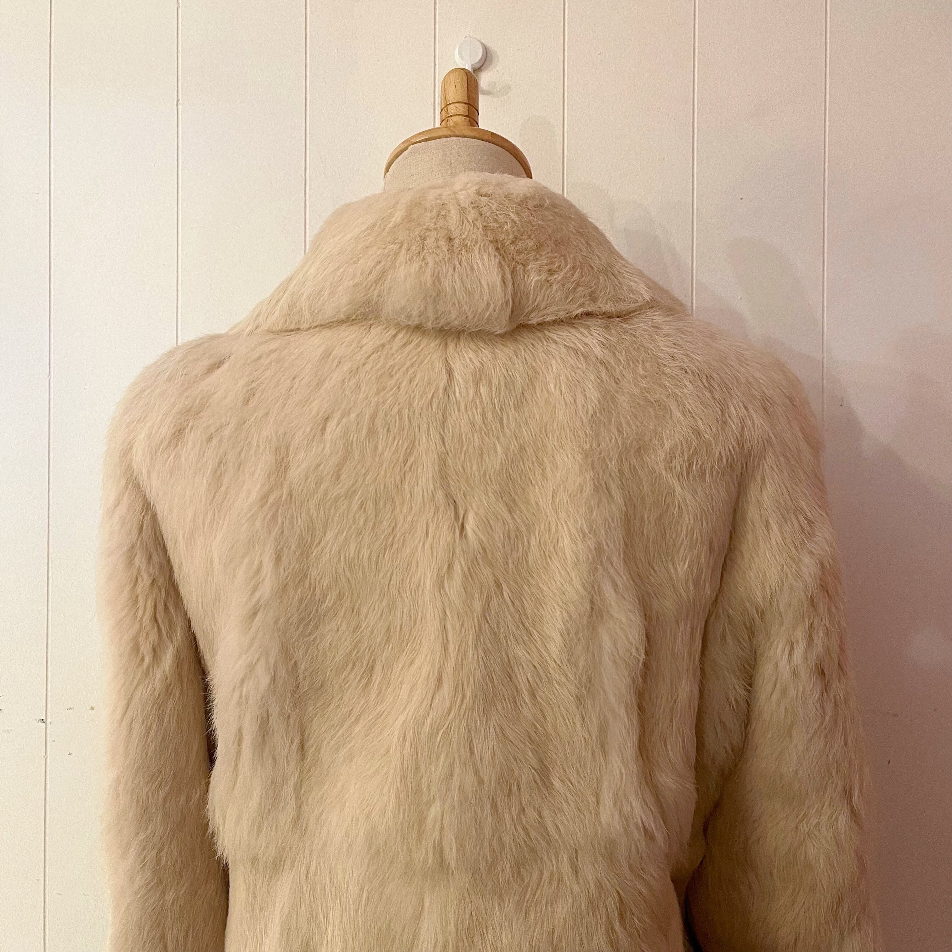 cream rabbit fur coat