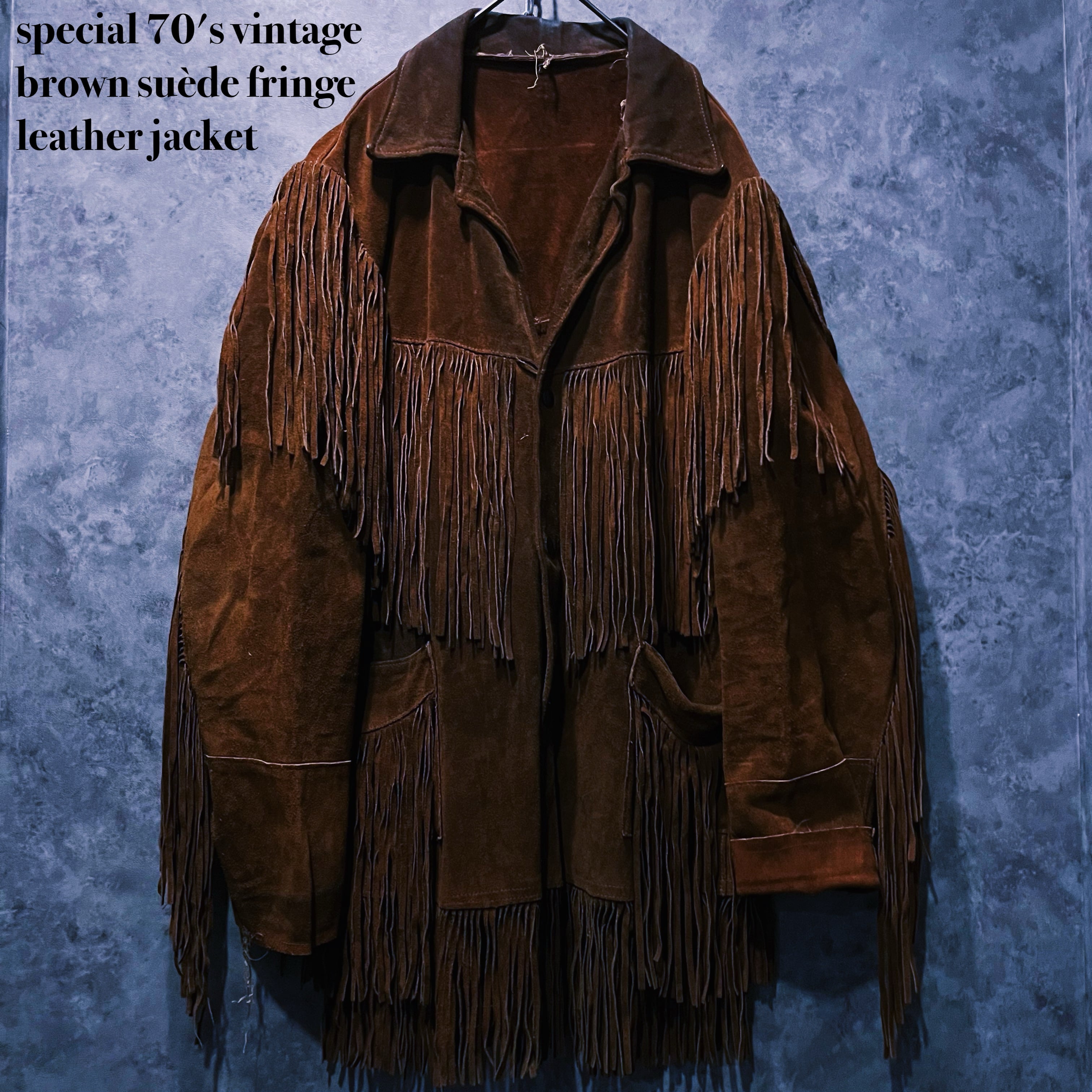 【doppio】special 70's vintage brown suède fringe leather jacket