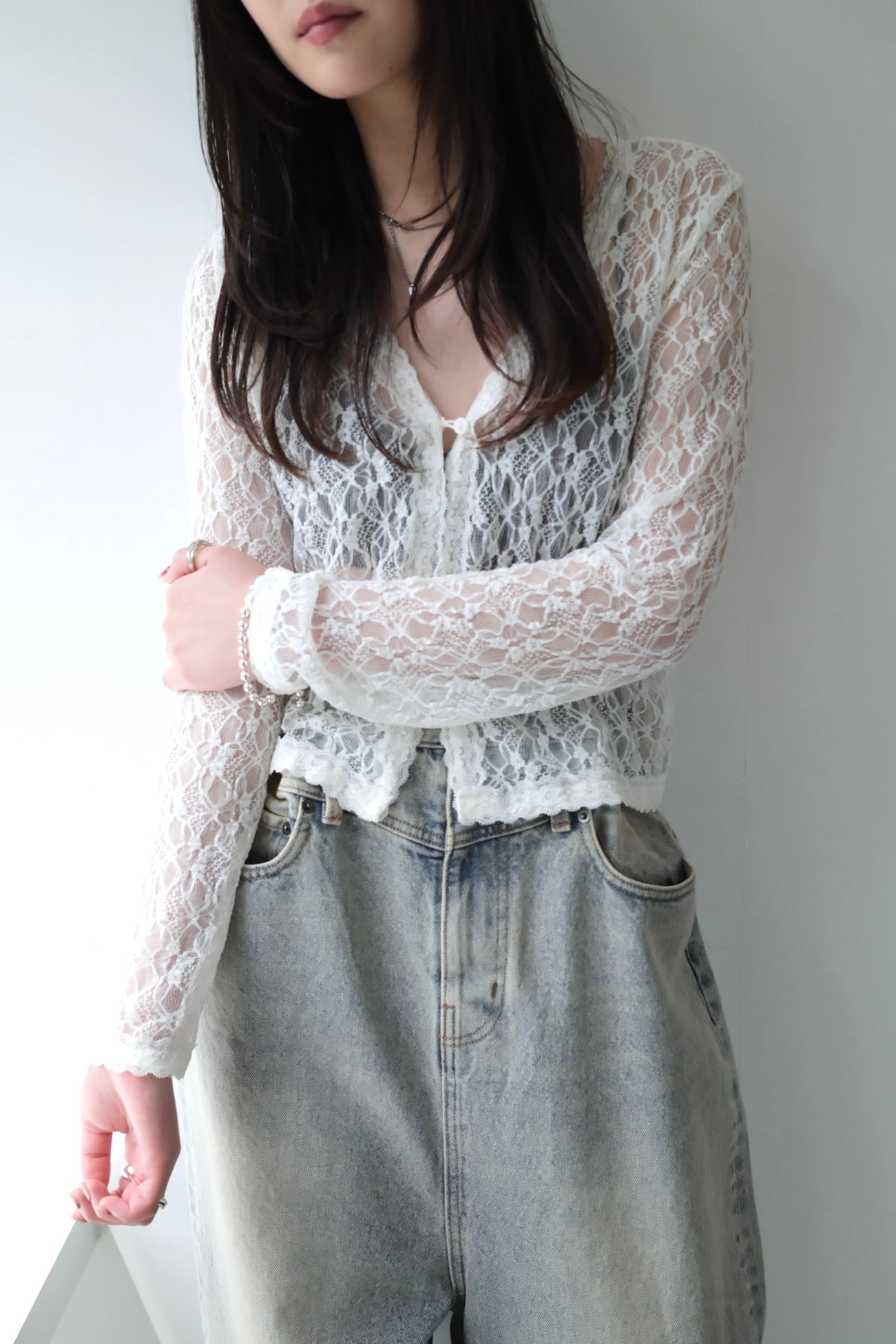 Seethrough Race Cardigan シースルーレースカーディガン ivory