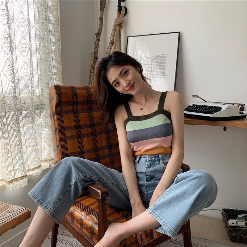 サマーストライプニットスリムトップス 夏物 ドラファッションホール74228564792