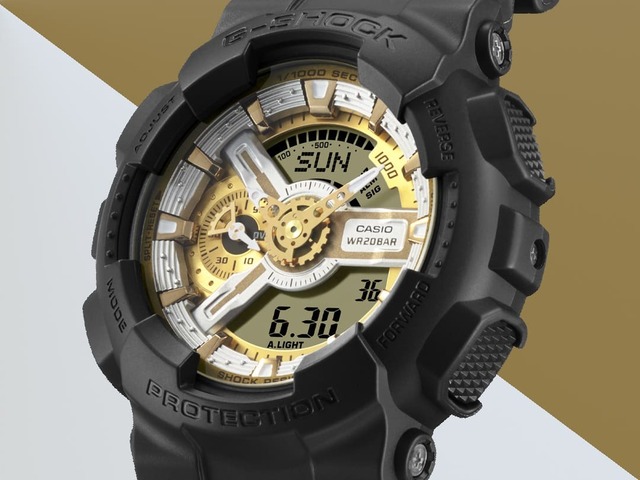 国内正規品 CASIO G-SHOCK カシオ Gショック アナデジ 20気圧防水 シルバー×ゴールド メンズ腕時計 GA-110CD-1A9JF