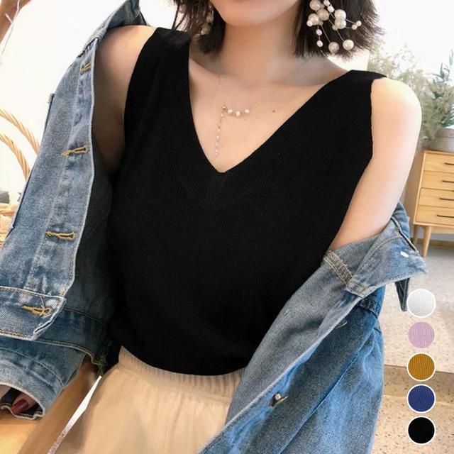 【日本倉庫即納】 ニットタンクトップ Vネックサマーニット