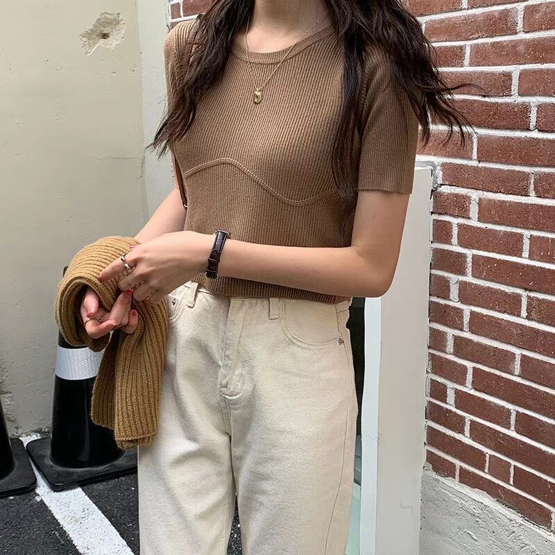 切り替えデザイン　5部袖ニット  AJ−111-567