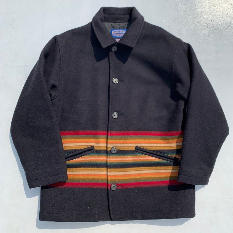 OLD PENDLETON ペンドルトン マルチボーダーウールコート ブラック シンサレート M 美品 ネイティブ 希少 ヴィンテージ BA-913 RM1282H