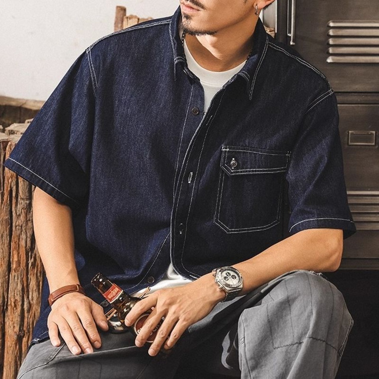 オープンカラーデニムシャツ 10067