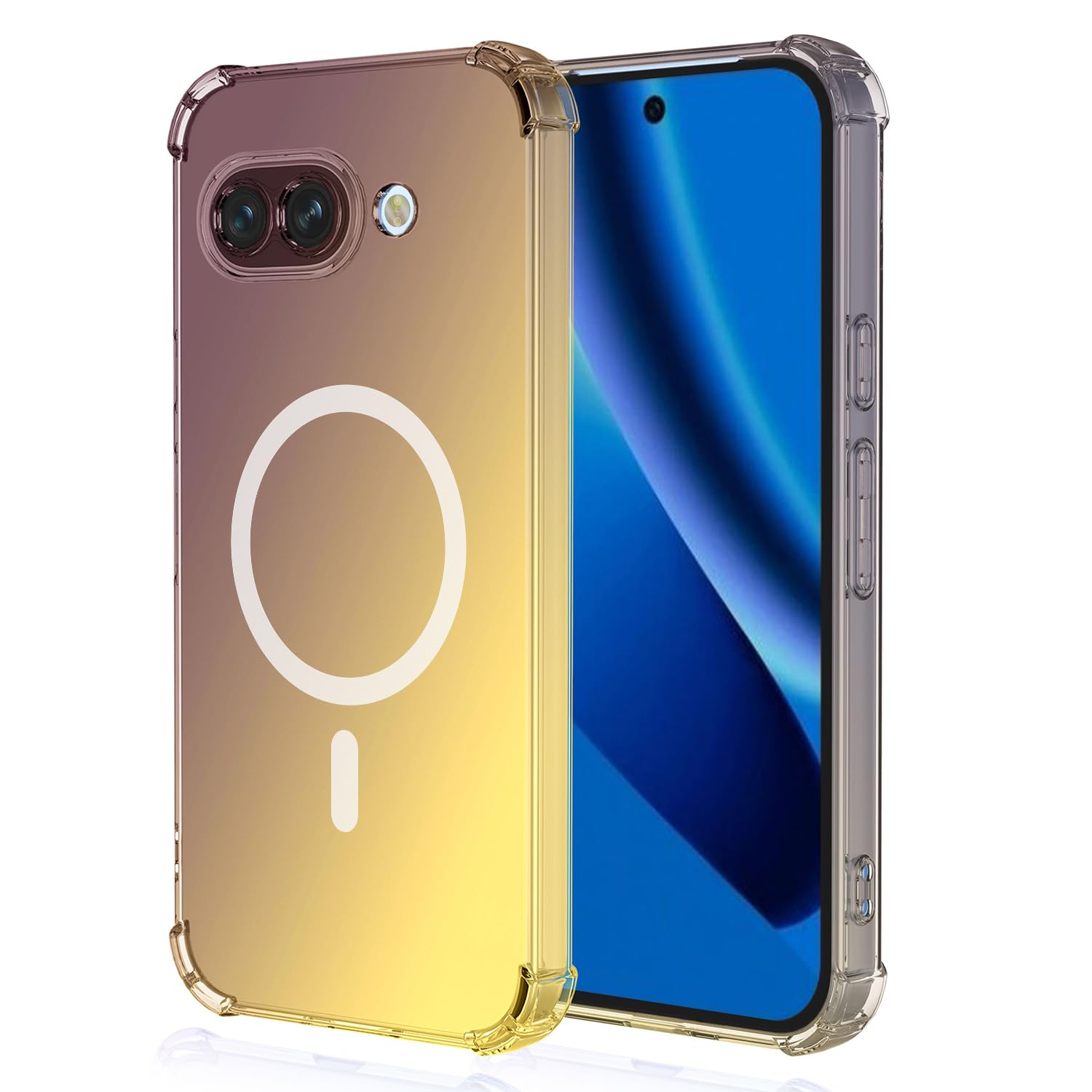 Google Pixel 10a 用の ケース MagSafe対応 グラデーション色 クリア グーグルピクセル10a 向けの カバー ブラックゴールド