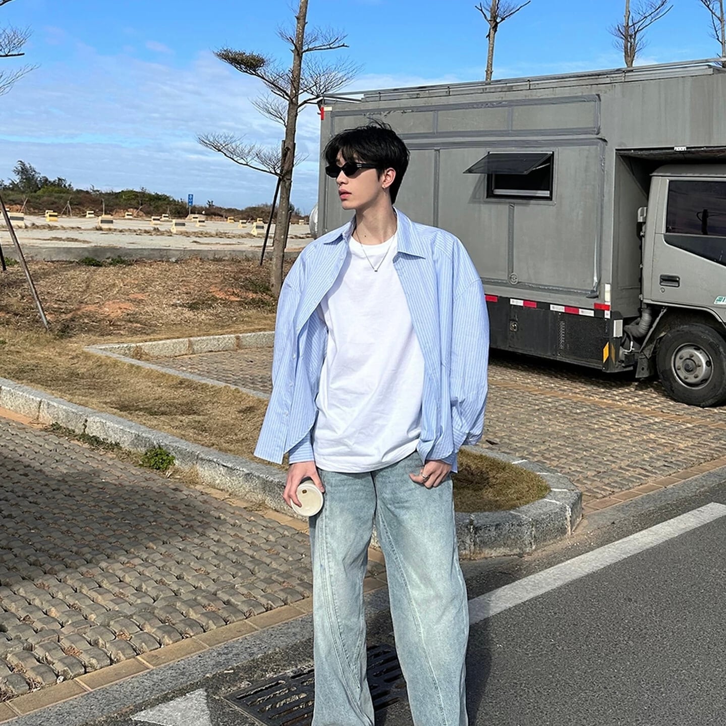 オーバーサイズブルーストライプシャツ【OMT2507】