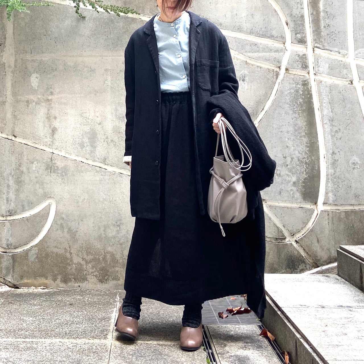 unisex coat jacket／herringbone linen〈black〉 | SALUÉ
