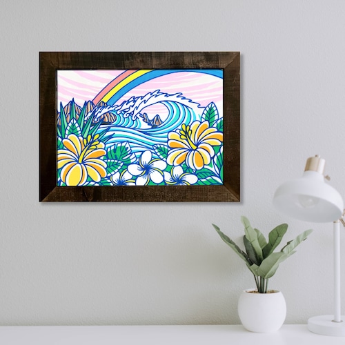 Wood Panel A3 Size（Rainbow Wave）with Frame