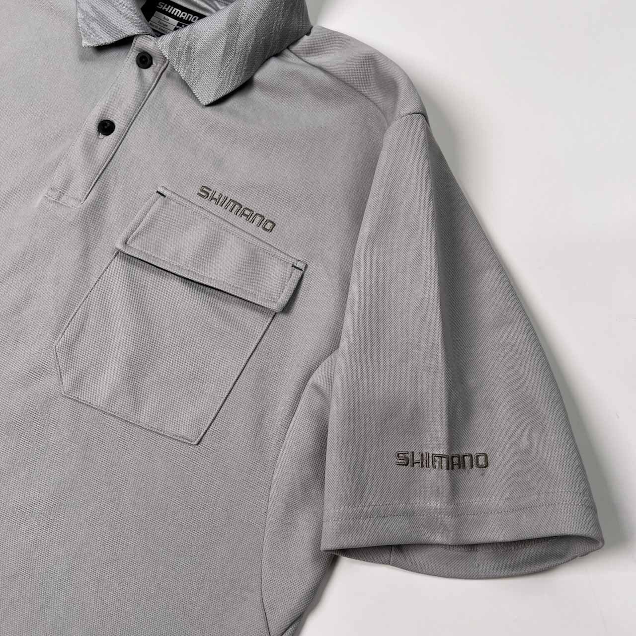 STONE  半袖ポロシャツ XL (SLIM FIT) グレー SHIMANO シマノ ポケット付き 半袖 ポロシャツ サイズ XL /グレー系