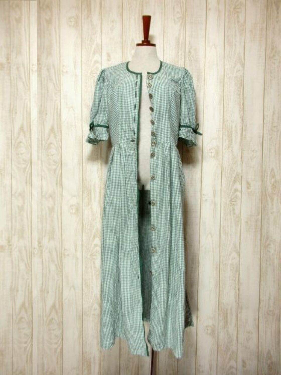 チロルワンピース ディアンドル ヨーロッパ古着 緑 グリーン チェック  