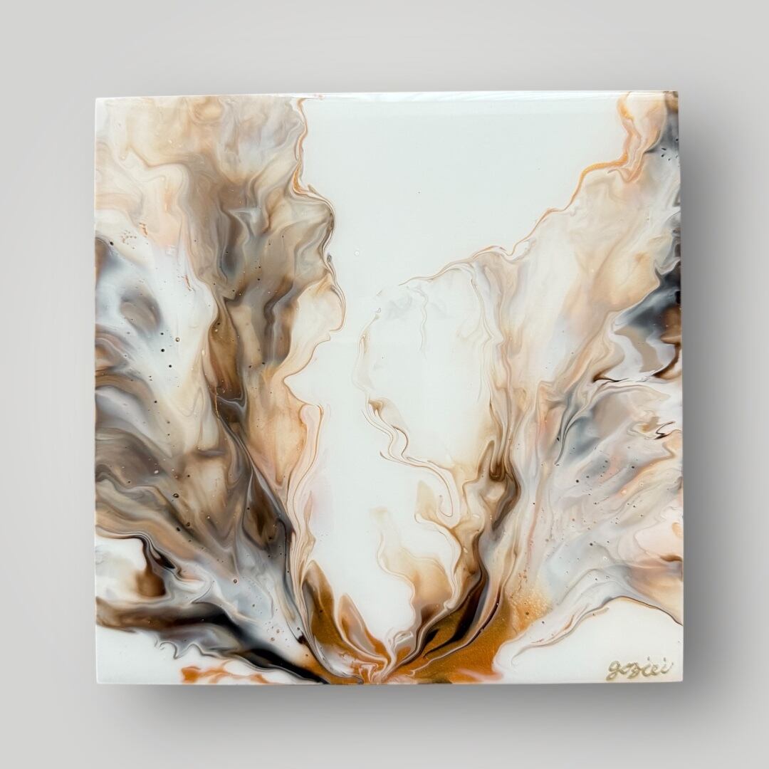 咲く No.4 アート 抽象画 【20×20cm】 木製パネル、レジンコーティング