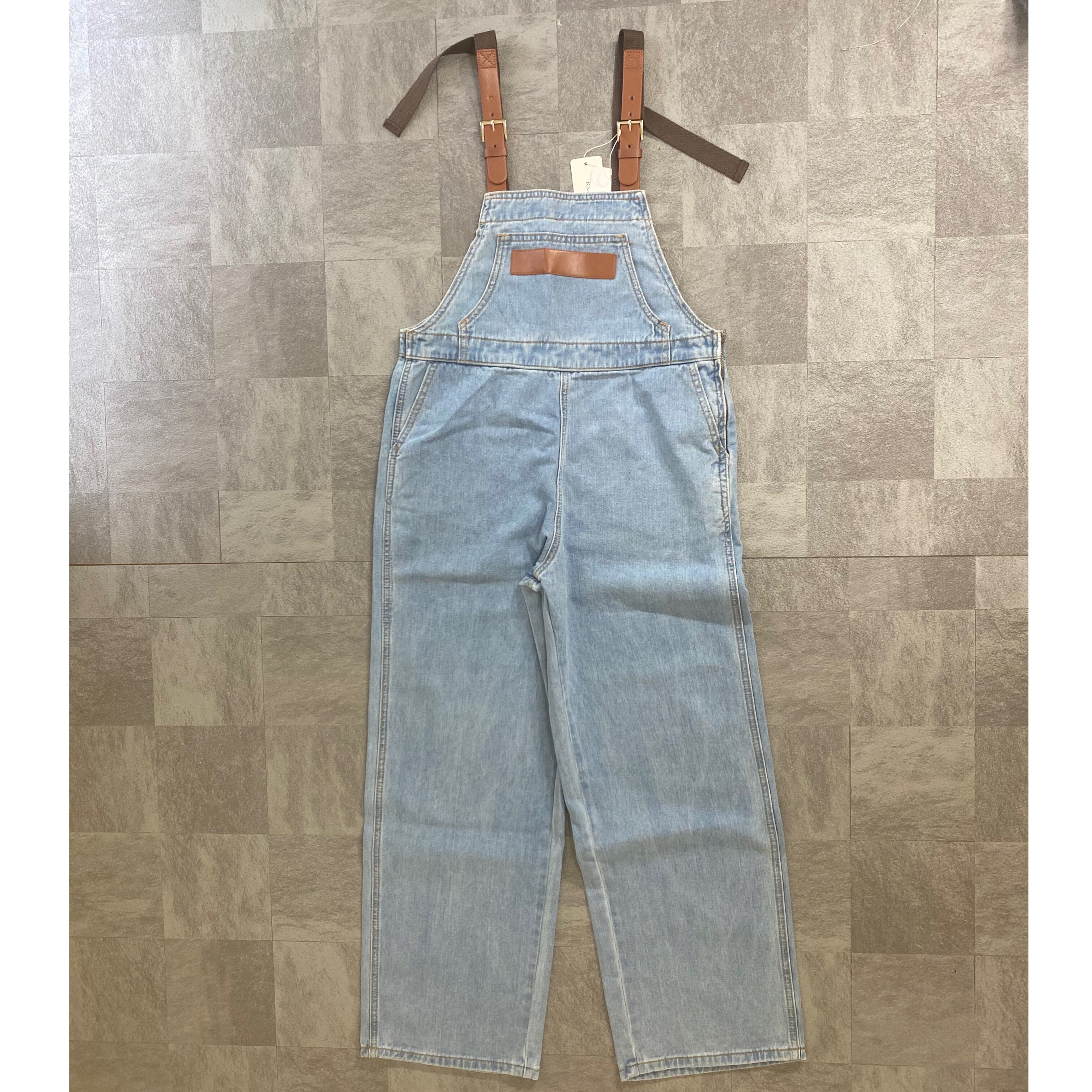 異素材肩紐オーバーサロペ 革パッチ | Anfang”