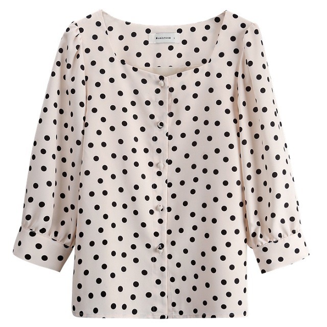 ドット柄 ブラウス 7分袖 水玉 パフスリーブ トップス レディース フェミニン 春服 夏服 秋服 韓国 ファッション A0250 Aeka Clothet