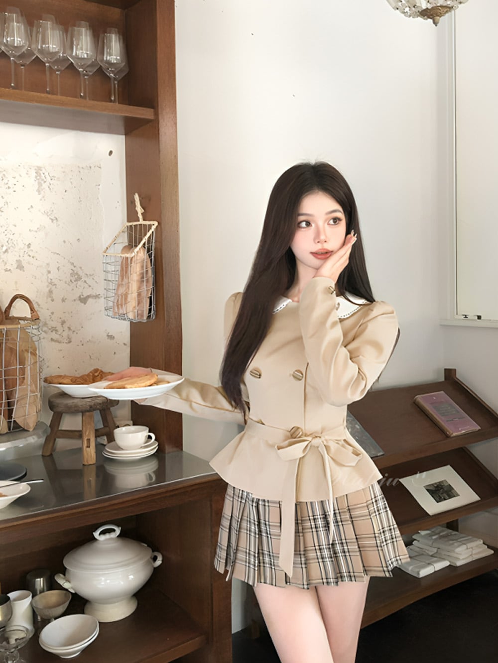 ライトカーキペプラムウエストコードアウター|WAHJU