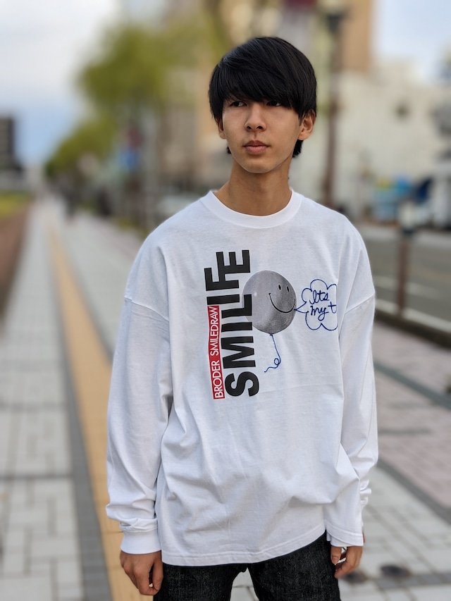 BRODER SMILEDRAW  プリント×ハンドル刺繍 SMILIFE Long SleeveTee【BR7003】