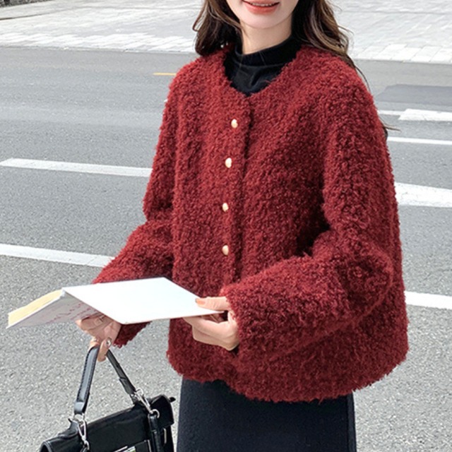 Collarless boa short coat 00217