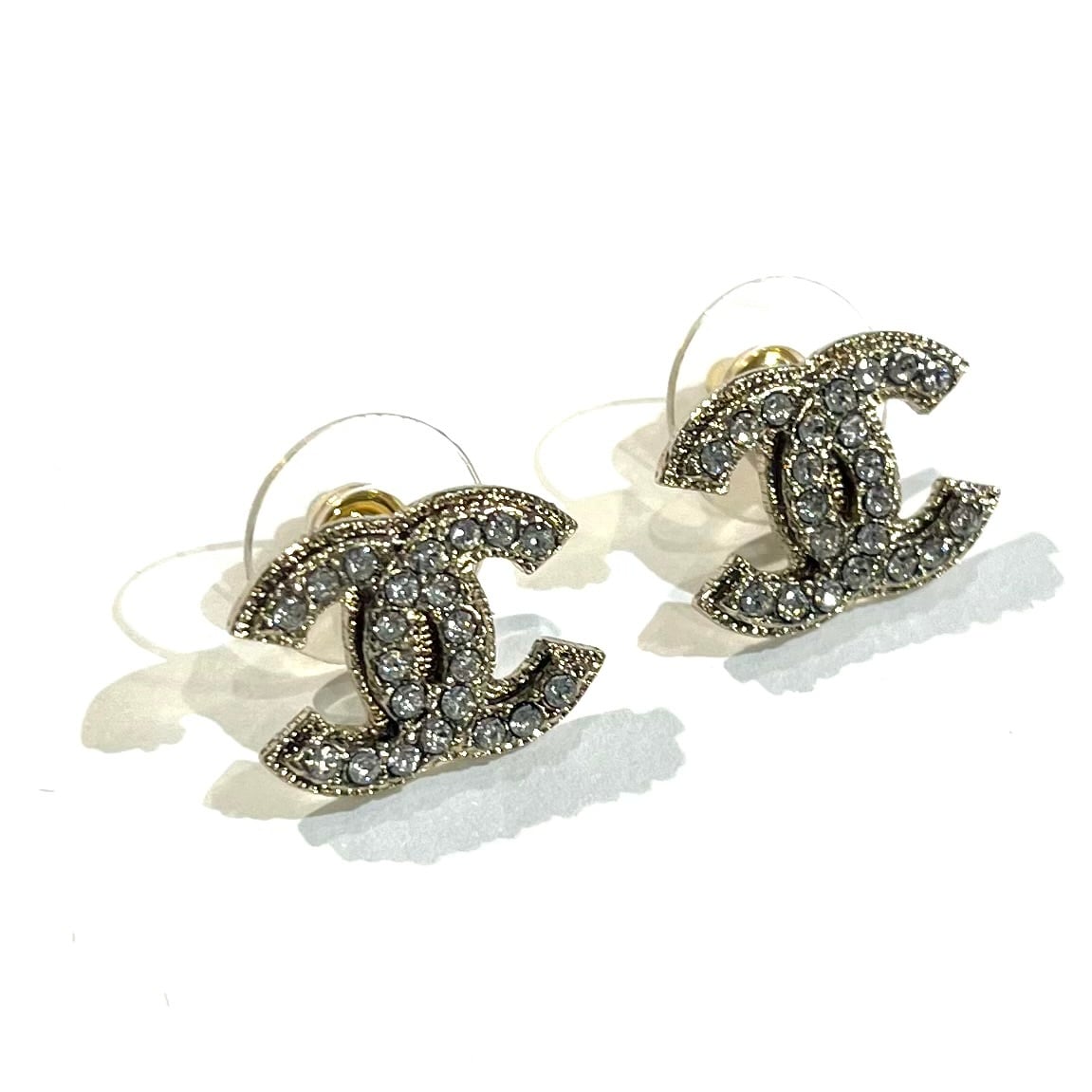 極美品【CHANEL 】2163 ラインストーンシャネルピアスシルバー 極美品【CHANEL 】2163 ラインストーンシャネルピアスシルバー