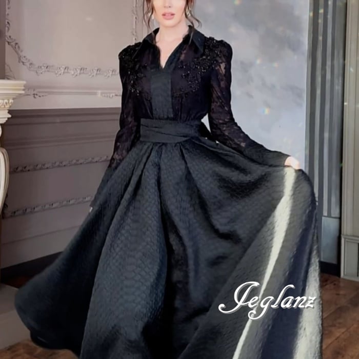 2色 パーティ ドレス シャツ ワンピース 異素材 レース 刺繍 共ベルト ♪(M8871)ζ