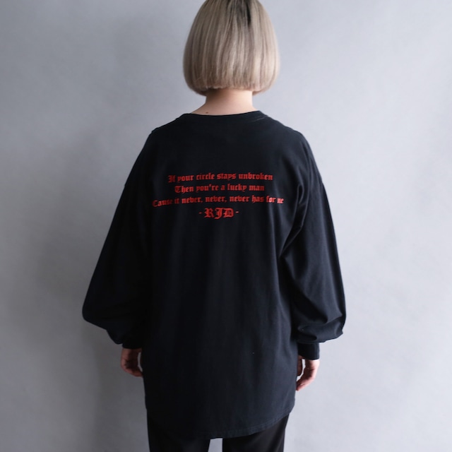 front and sleeve and back good printed l/s tee