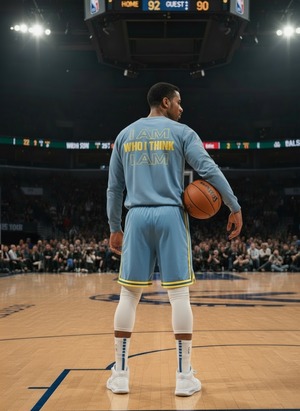 I AM WHO I THINK I AM L/Tee - grayish blue/yellow