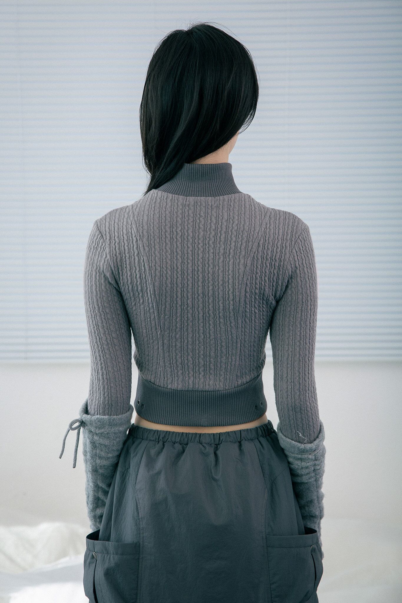 hug your skin] Frill knitted zip-up (Gray) 正規品 韓国ブランド