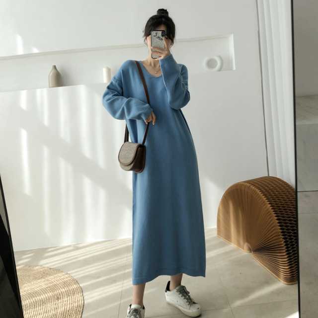 ワンピース ニットワンピース ロングワンピース ロングニットワンピース シンプル ロングニット Iライン レディース マキシワンピース マキシ丈 ゆったり 体型カバー 着痩せ 秋冬ワンピース 秋冬 キレセク