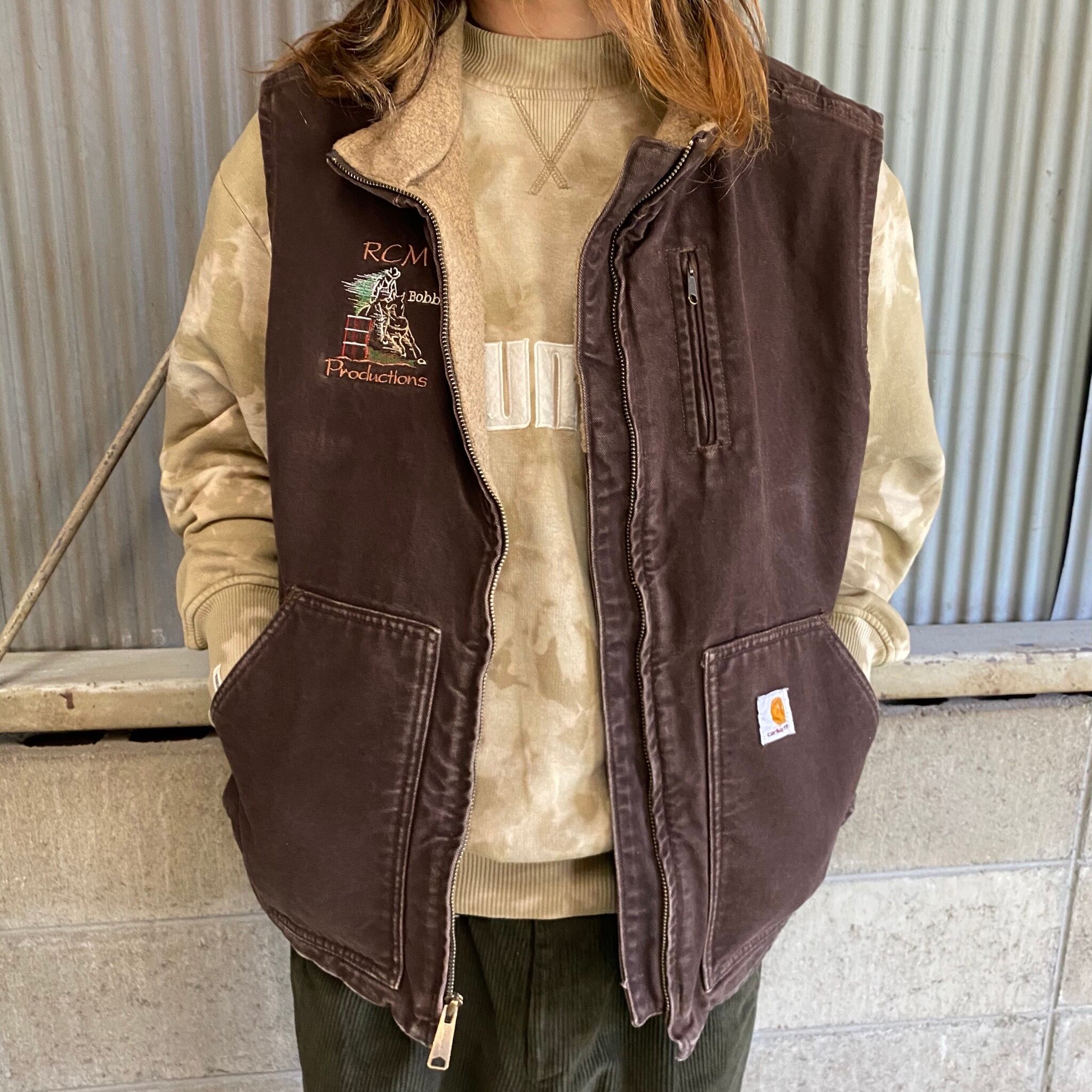 Carhartt for women カーハート ダック地 ベスト 刺繍入り ボア