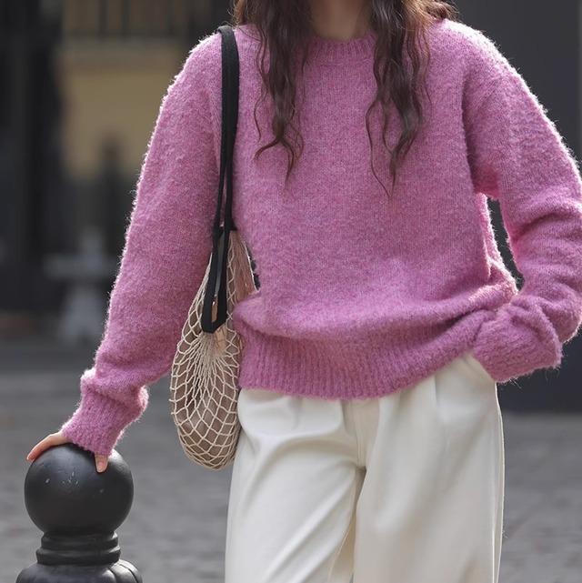 pink fuzzy knit top 〈t10803〉