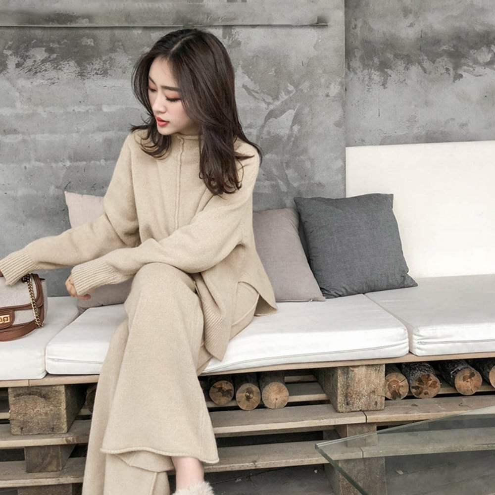 ニット セットアップ レディース 秋冬 韓国 上下セット おしゃれ きれいめ 大人 カジュアル シンプル トップス ワイドパンツ ゆったり 大人可愛い 大人女子