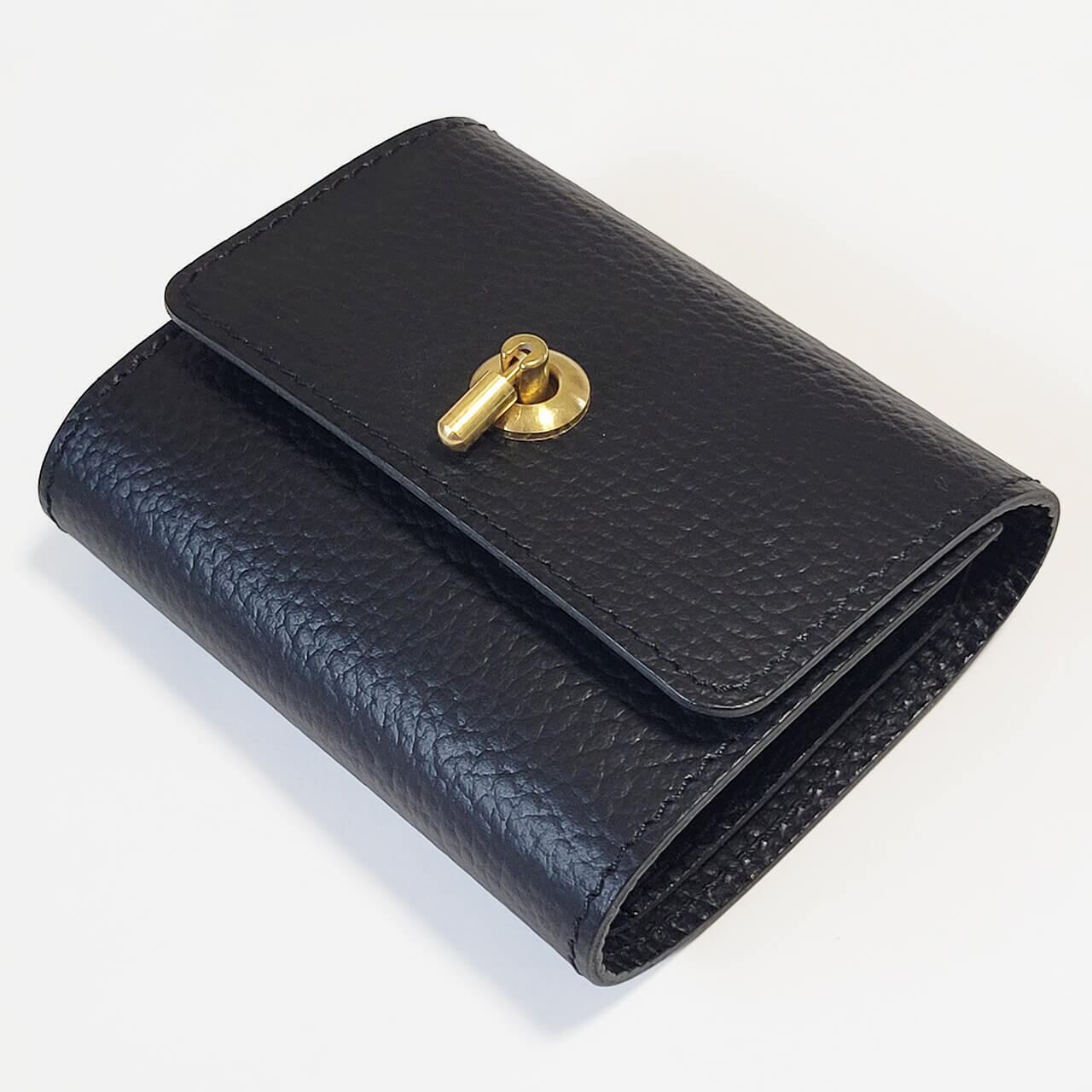 受注製作　オコシ金具ミニ財布　三つ折り　ブラック（シュリンク）