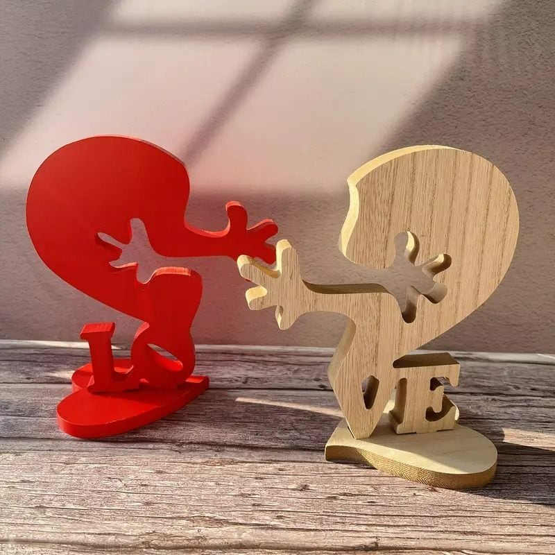 オブジェ 木製 ハート バレンタインデー インテリア 赤 木目 LOVE