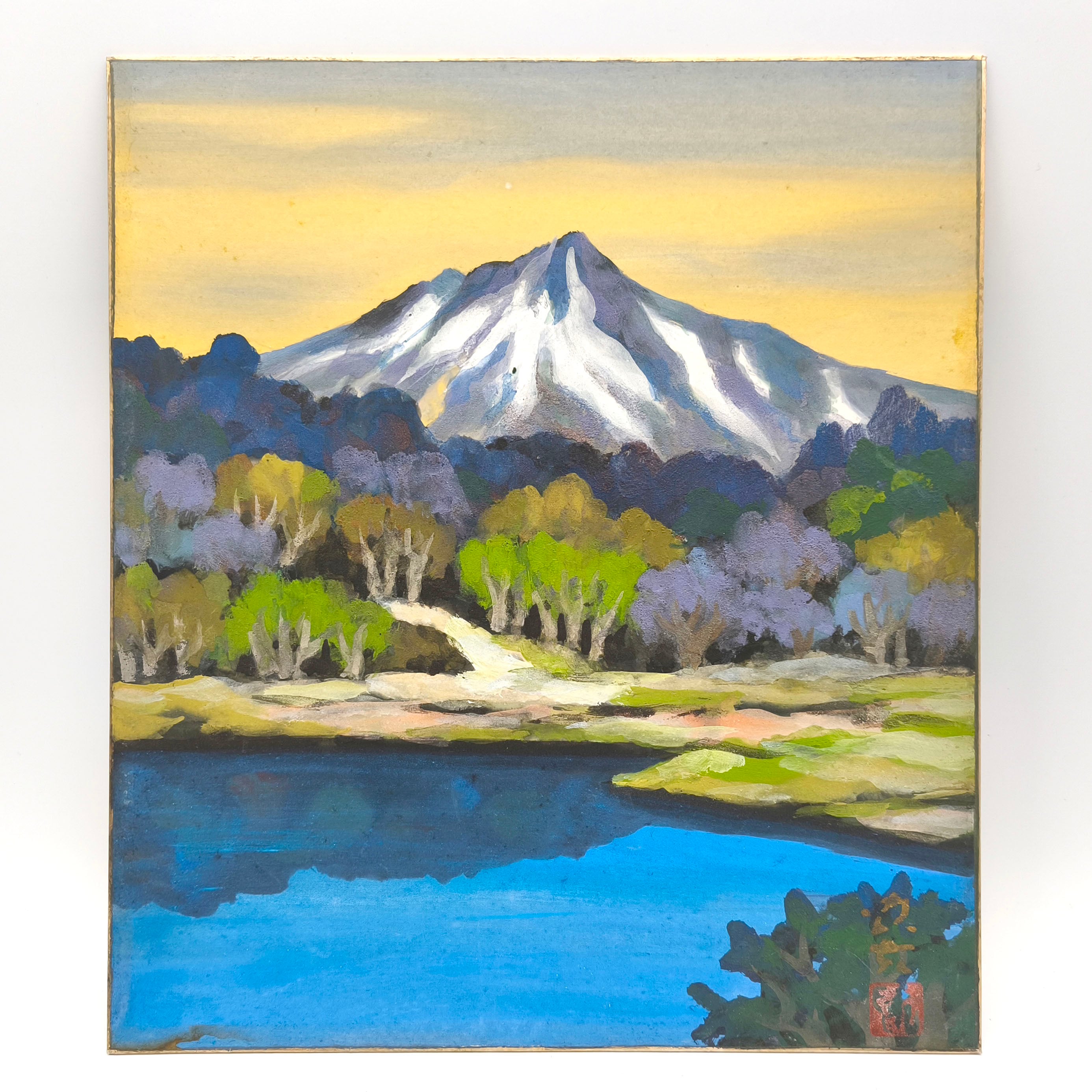 色紙額装・山形・鴫の谷地沼・風景画・No.250416-43・梱包サイズ100