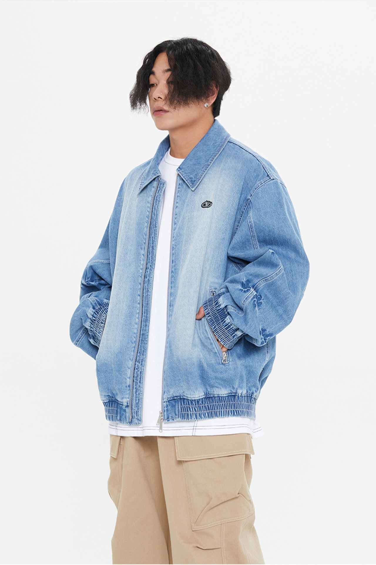 SHINING LOGO WASHED DENIM JACKET_BLUE