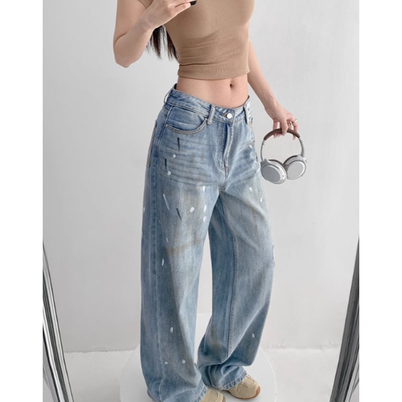 painted high-waist wide-leg denim pants la1982