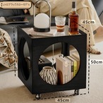 サイドテーブル キューブ型 円形収納 キャスター付き 移動式 北欧風 木製 モダン インテリア リビング ベッドサイド 多機能 おしゃれ