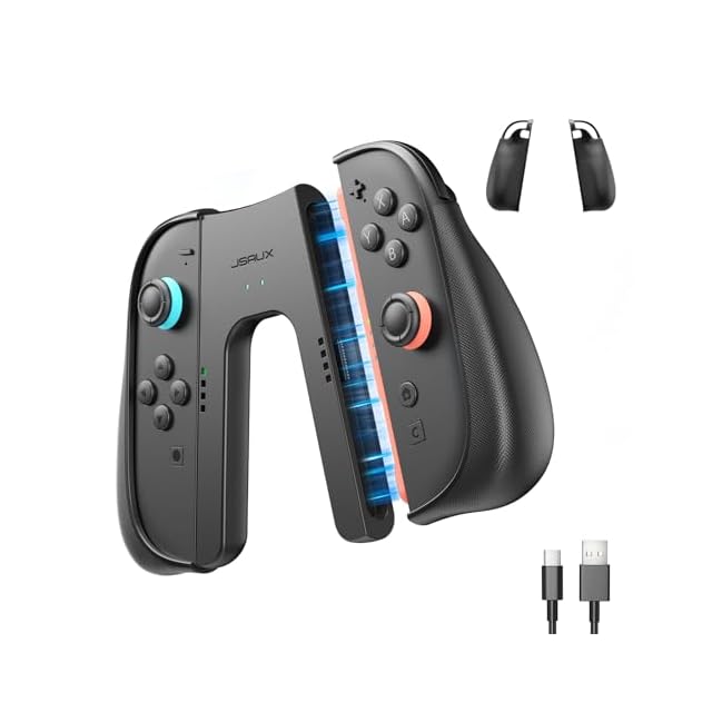 JSAUX Switch 2用充電グリップ＋JoyCon 2保護ケース2個セット｜V字型