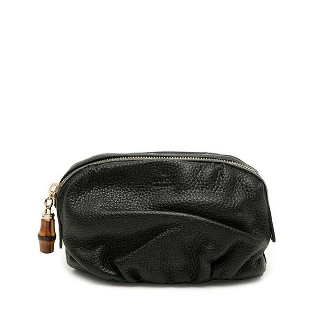 グッチ バンブー コスメポーチ アクセサリーポーチ 246175 ブラック レザー レディース GUCCI 【中古】