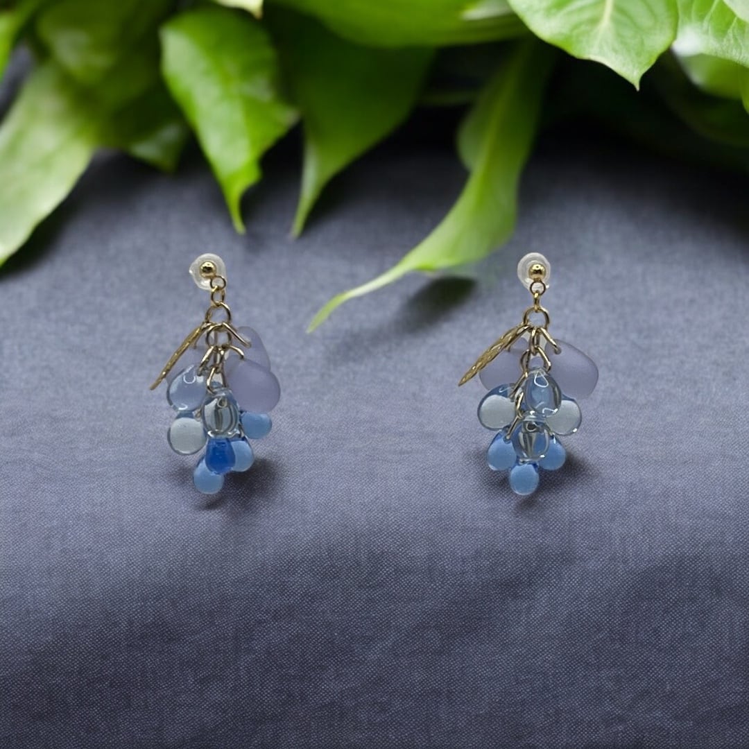 ドロップチェコビーズピアス ぶどうピアス ブルー×パープル