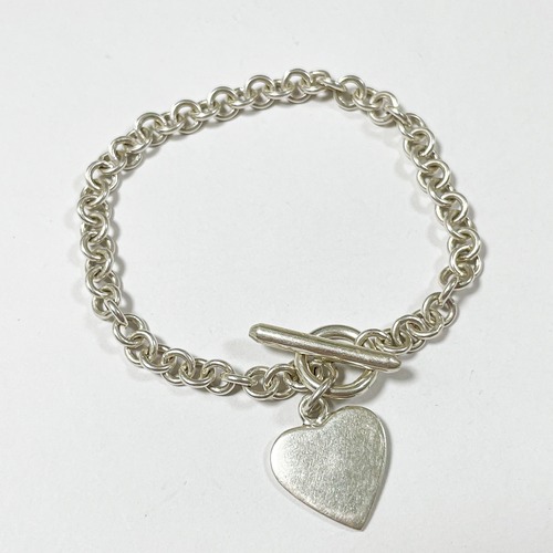 Old 925 Silver Chunky Chain Heart Tag Bracelet