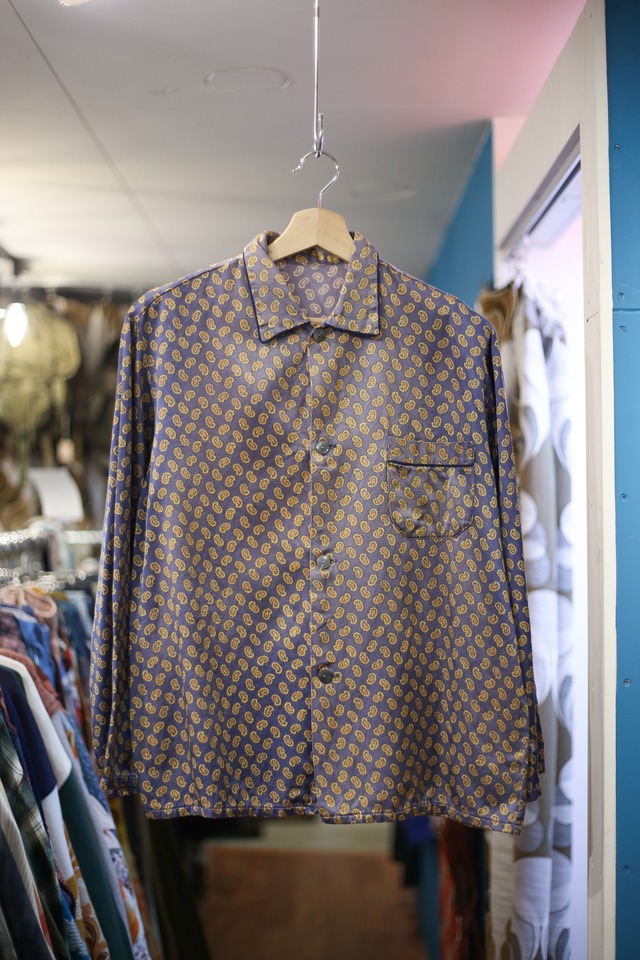 Euro vintage satin pajama shirt “small paisley pattern”
