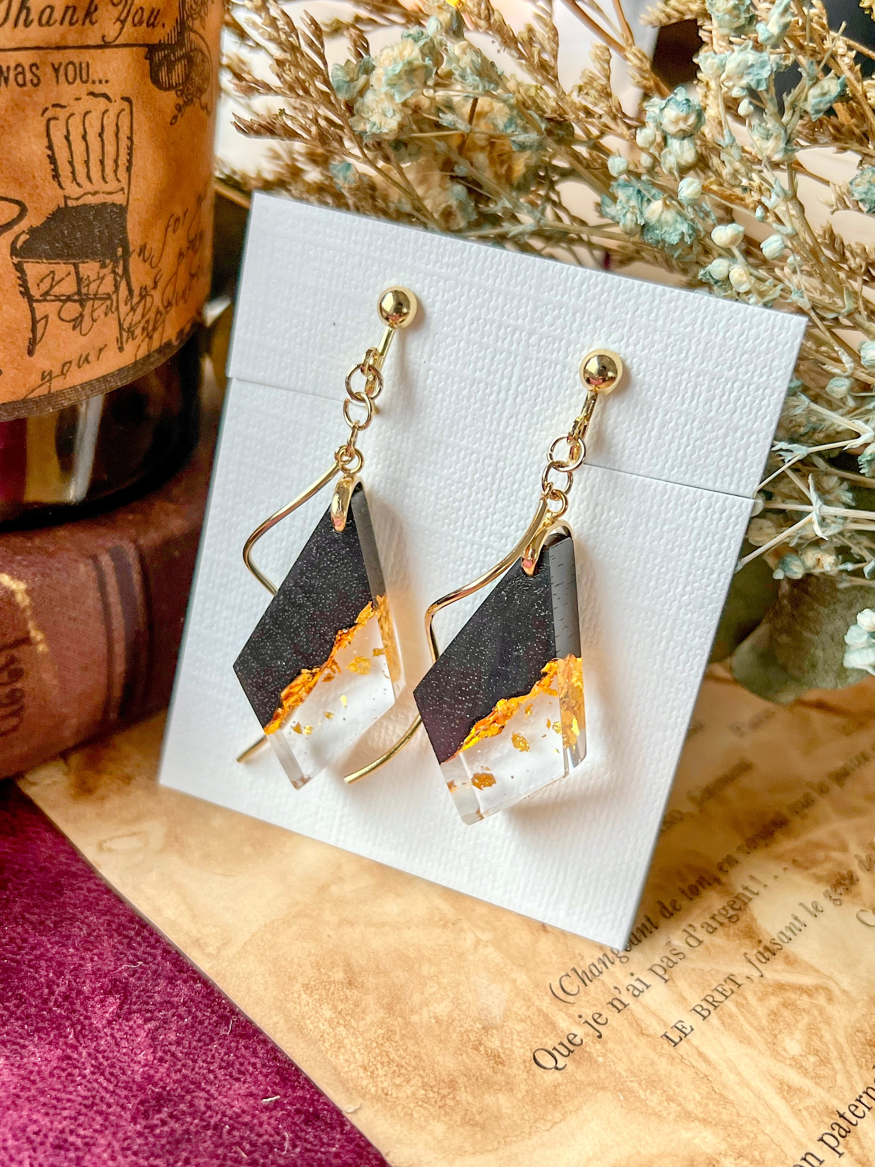 金箔】ダイヤのウッドレジンピアス＆イヤリング | frontnorth