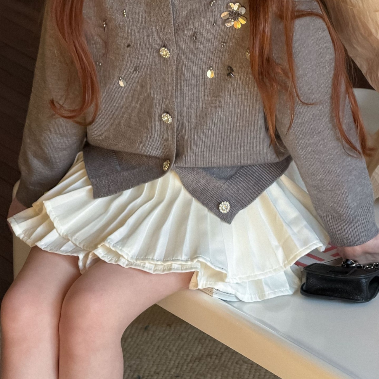 春クリーム色ふんわりスカート