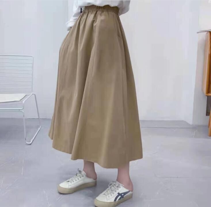 スカート Aライン ロング丈スカート ウエストゴム 秋新作 レディース服 シンプル 着痩せ 2色