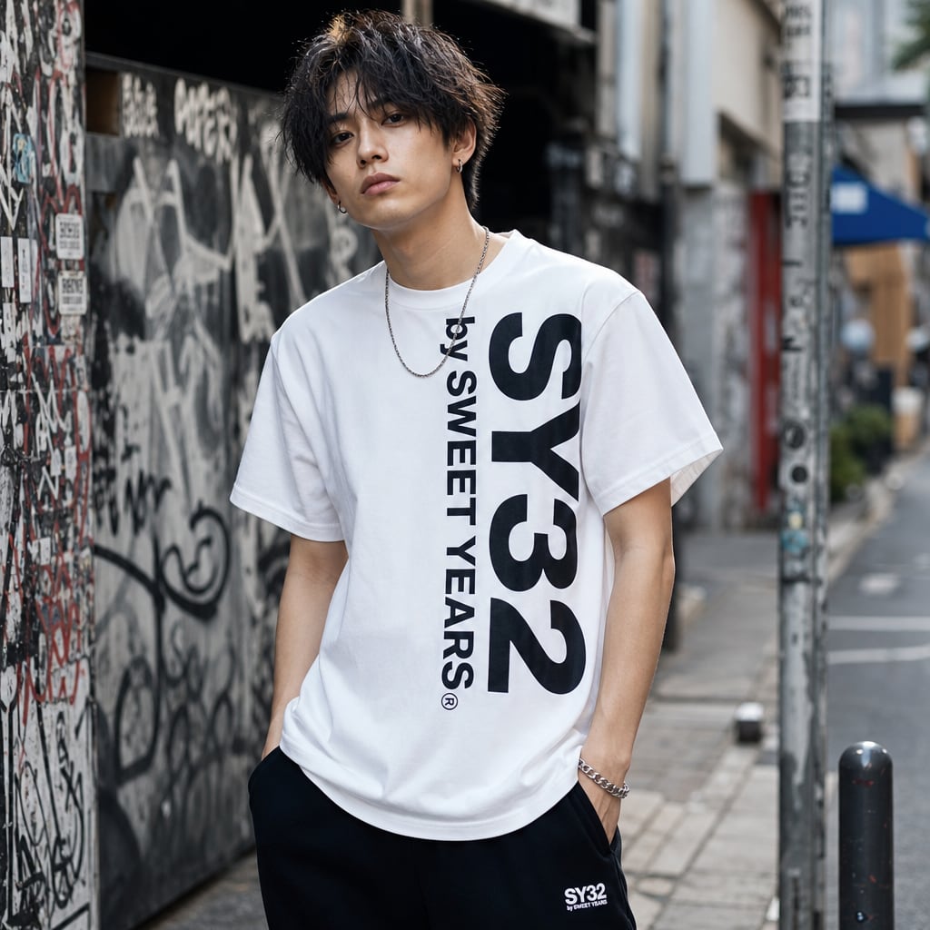 吸水速乾UVカット半袖Tシャツ|SY32 by SWEET YEARS エスワイサーティトゥー バイ スウィートイヤーズ VERTICAL LOGO TEE メンズ ホワイト 32-26sn1-40