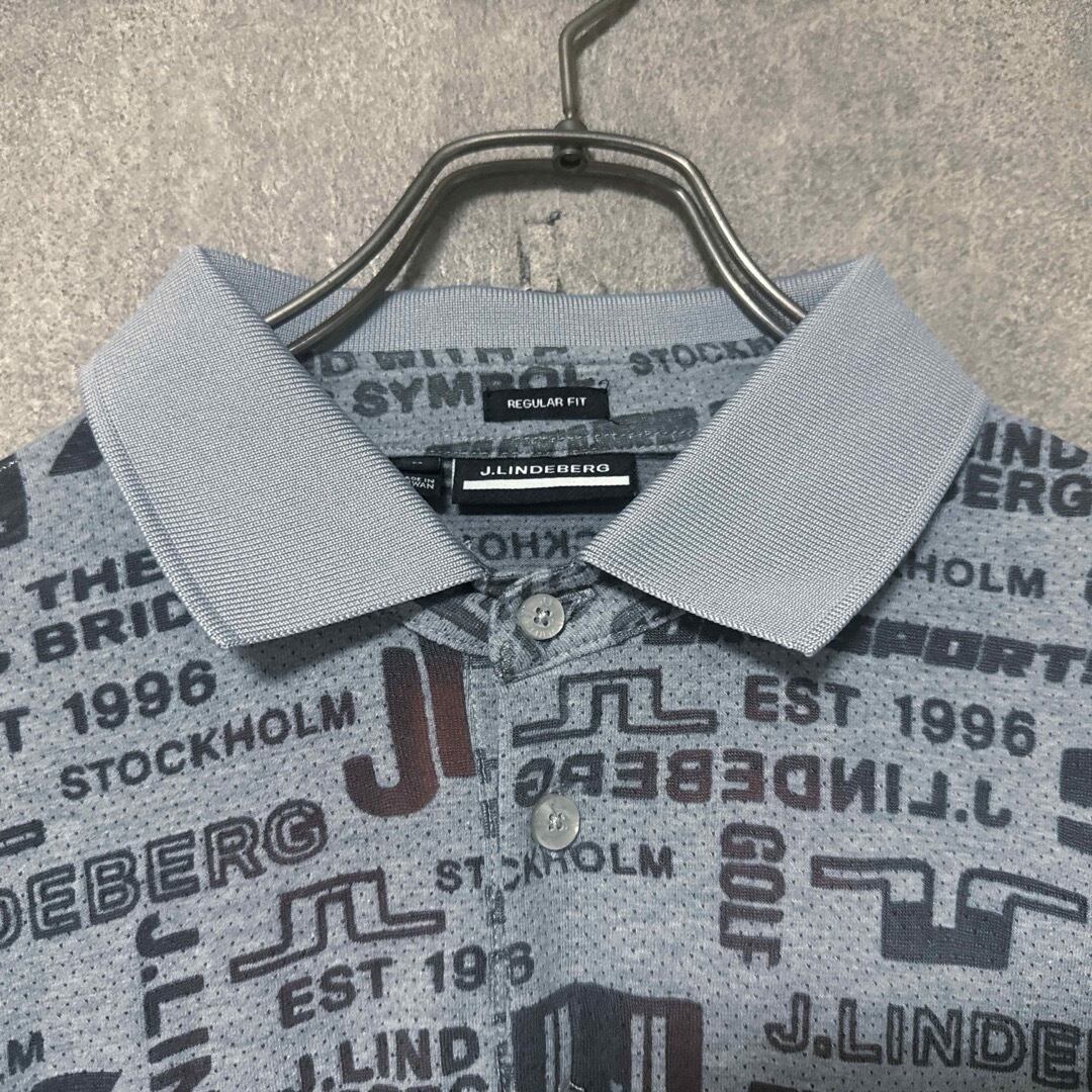J.LINDEBERG ジェイリンドバーグ 総柄 デザイン ポロシャツ グレー メンズ】J.LINDEBERG ジェイリンドバーグ 総柄 デザイン ポロシャツ