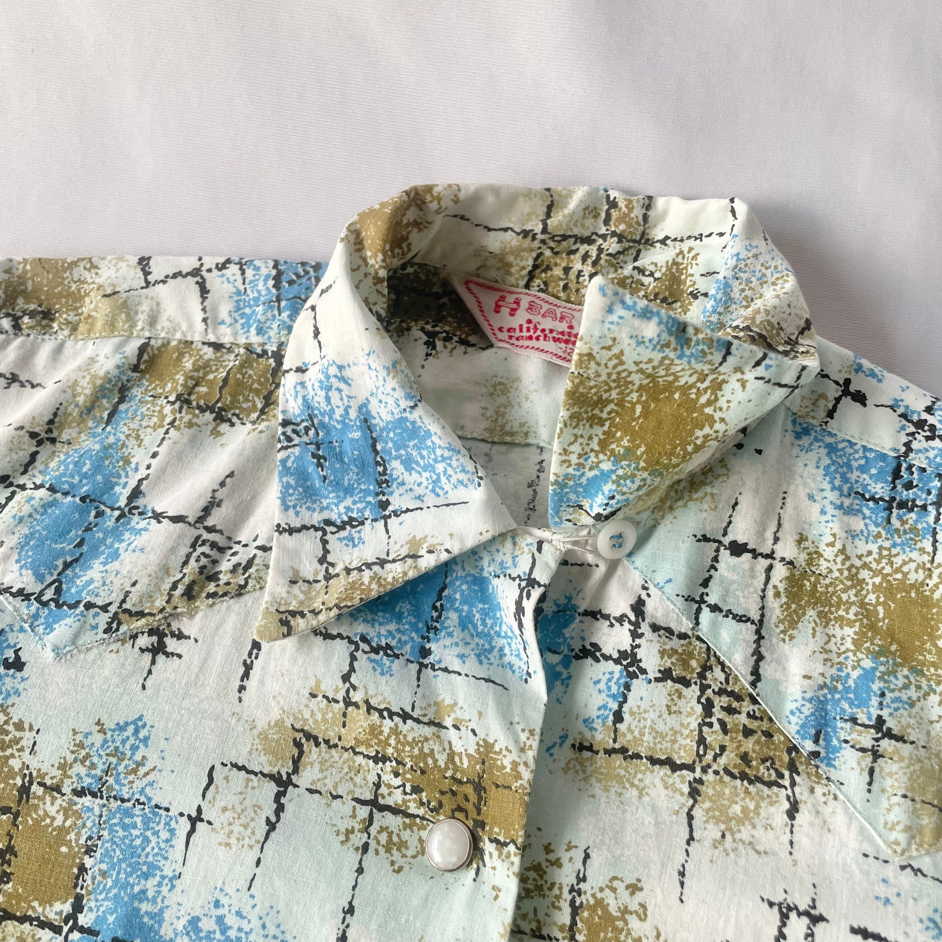 kids】60-70s H bar C blue western shirt 60-70年代 hbarc kids】60-70s H bar C blue western shirt 60-70年代 hbarc