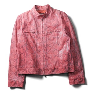 Vintage double zip python leather short jacket "PINK"
