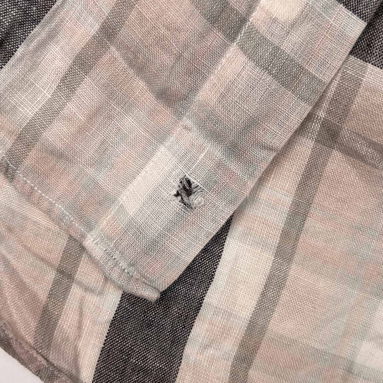 リネン100% LANCEL ランセル チェック 長袖シャツ LA/メンズ ビンテージ 福助