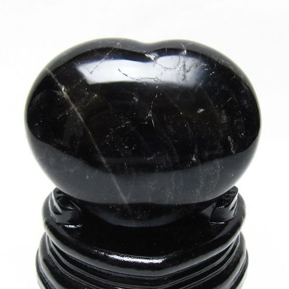 モリオン 置物 黒水晶 ハート 台座付属 一点物 155-1093